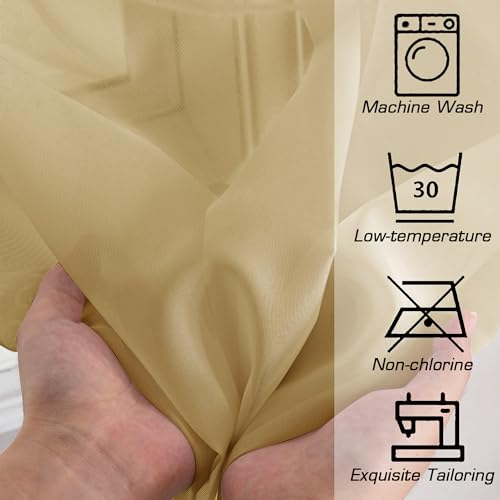 Gold Sheer Tier Curtains for Kitchen 24 Inches Long 2 Panels Set (Gold / 42"W x 24"L (Pack of 2))