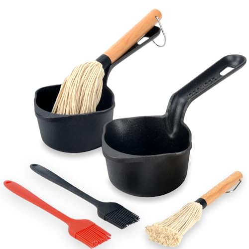 Cast Iron Sauce Pan and Basting Pot with BBQ Mop Brushes