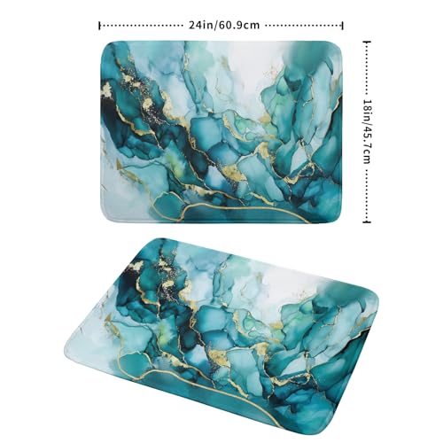 Teal Marble Dish Drying Mat Turquoise Blue Marbling Print Dish Drainer Mats 18"x24" Modern Granite Microfiber Reversible Dish Drying Rack Pad Protector for Kitchen Countertop Decor (24" x 18")