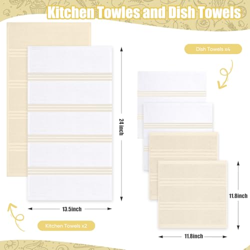 Dish Towels and Dishcloths with Oven Mitts Sets (Beige)