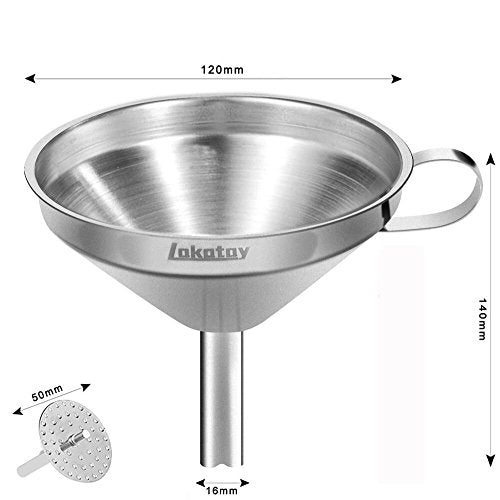 5 Inch Food Grade Stainless Steel Kitchen Funnel with Strainer Filter for Transferring of Liquid Dry Ingredients and Metal Cooking Funnel (1 Pack 5")