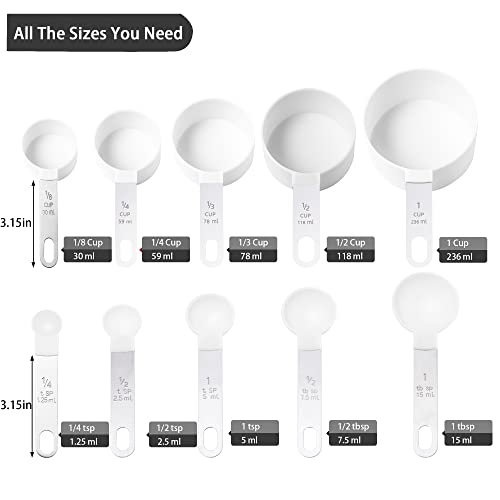 Measuring Cups and Spoons Set of Huygens Kitchen Gadgets 10 Pieces (Stainless Steel,White)