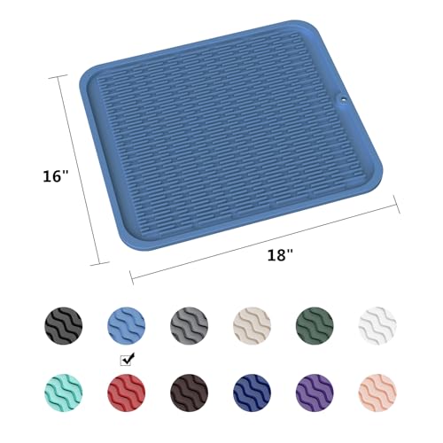 Oversized Silicone Dish Drying Mat for Kitchen (Lichen Blue / 18" x 16")