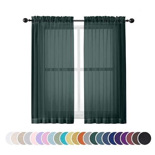 Green Sheer Curtains 54 Inch Length 2 Panels Set for Christmas (Hunter Green / 42"W x 54"L (Pack of 2))