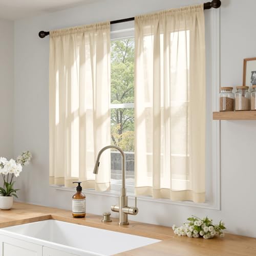 Cream Sheer Curtains 63 Inches Long 4 Panels 42 x 63 Inches (42"W x 63"L (Pack of 4) / Cream)