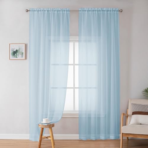 Light Blue Sheer Curtains 84 inches Long for Bedroom Living Room 2 Panels Set (Sky Blue / 42"W x 84"L (Pack of 2))