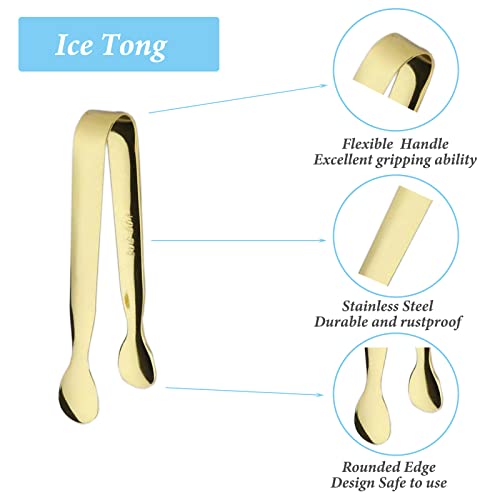 12PCS Ice Tongs Mini Sugar Tong 4.25Inch Stainless Steel Small Serving Tongs (12PCS Gold)