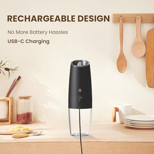 Rechargeable Gravity Salt Pepper Grinder Set (Rechargeable/Single/Black)