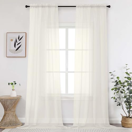Extra Long Sheer Curtains 120 Inches Long (Ivory / 42"W x 120"L (Pack of 2))