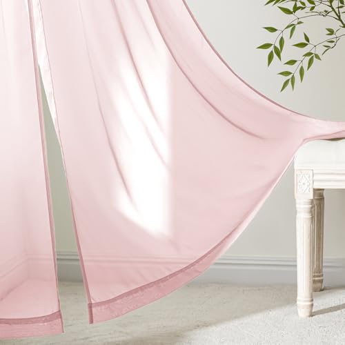 Blush Pink Sheer Curtains 63 Inches Long 4 Panels 42 x 63 Inches (42"W x 63"L (Pack of 4) / Blush Pink)