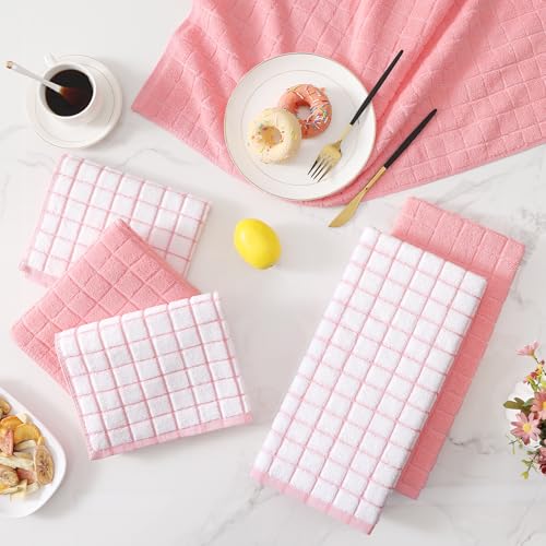 Large Premium Cotton Kitchen Towels 16"x 28" (Pink / 16" X 28" - 12 Pack)