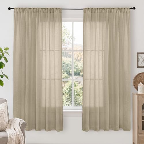 Camel Linen Curtains 63 Inches Long for Living Room (Camel / 52"W x 63"L (Pack of 2))