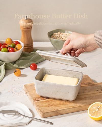 Ceramic Butter Dish with Lid for Countertop (Gray)