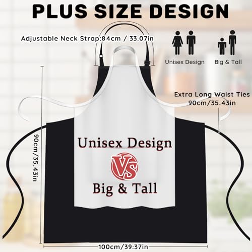 2 Pack Plus Size Waterproof Chef Apron with 2 Pockets for Men Women (Black)