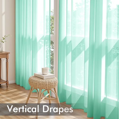 Aqua Sheer Curtains 63 Inches Long 4 Panels 42 x 63 Inches (42"W x 63"L (Pack of 4) / Aqua)