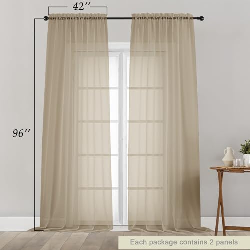 Taupe Sheer Curtains for Bedroom Living Room 96 Inches Long 2 Panels (Taupe / 42"W x 96"L (Pack of 2))