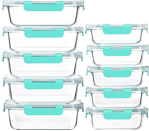 10 Pack Glass Food Storage Containers with Lids (green)