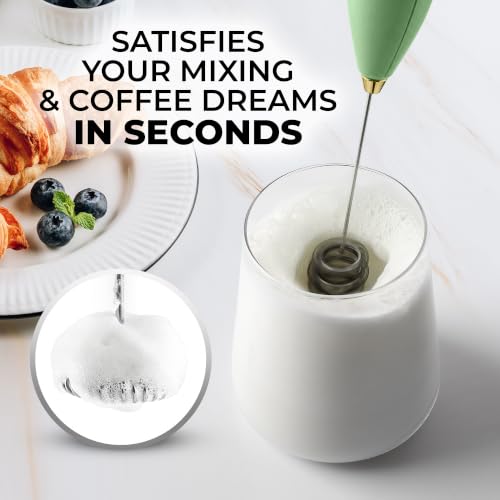 Powerful Milk Frother Wand With Duracell Batteries (Olive Gold / Triple Whisk + Batteries)