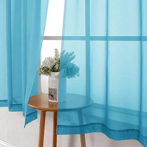 Turquoise Sheer Curtains 54 Inch Length 2 Panels (Turquoise / 40"W x 54"L (Pack of 2))