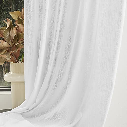 Floor to Ceiling Curtains 120 Inches White Sheer Window Drapes 2 Panel Sets Back Tab Draperies Linen Look Boho Fabric (50"W x 120"L (Pack of 2) / White)
