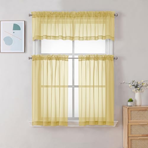 Mustard Yellow Sheer Valances for Windows (Yellow / 42"W x 18"L (Pack of 2))