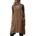 Japanese Pinafore Apron Smock Cotton Apron with Pockets Plus Size Aprons for Women (Brown / XX-Large)