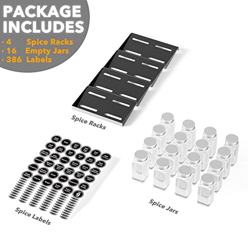 Spice Drawer Organizer with 16 Spice Jars (16 Jars, 7.5" Wide)
