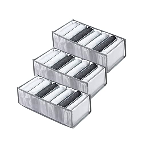 Wardrobe Clothes Organizer 7 Grids Portable Closet Organizer Mesh Separation Storage Box Foldable Closet Drawer Organizer for Underwear Socks Scarves Leggings (Grey / 3 Leggings Grid)