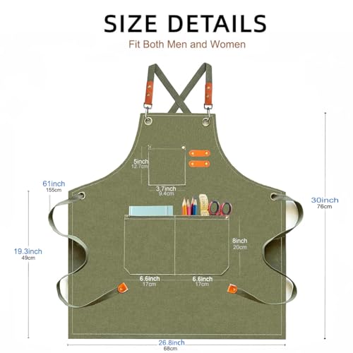 Aprons for Men Women with 3 Pockets (Olive Green)