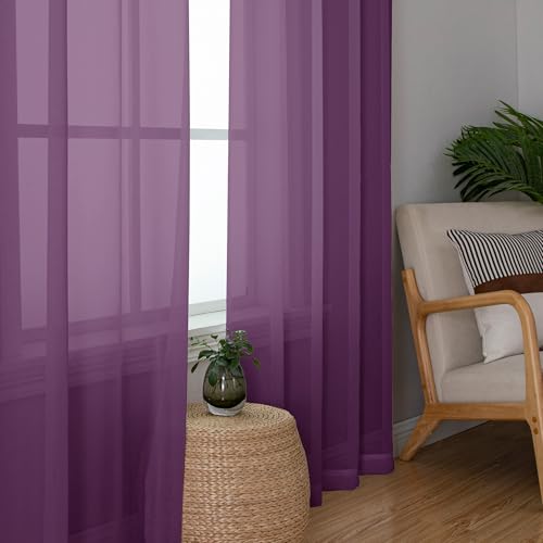 Sheer Curtains 54 Inch Length 2 Panels Set (Plum / 42"W x 54"L (Pack of 2))