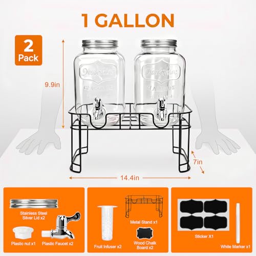 1 Gallon Beverage Dispenser with stand (Silver-Plastic Faucet)