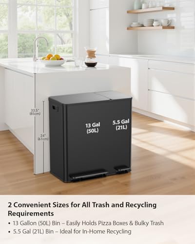 Double Trash Can Kitchen (Black / 13+5.5 Gallon)