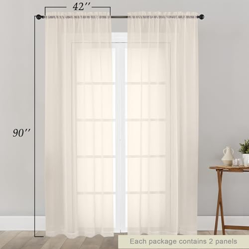 Sheer Cream Curtains for Bedroom Living Room 90 Inches Long 2 Panels Set (Cream / 42"W x 90"L (Pack of 2))