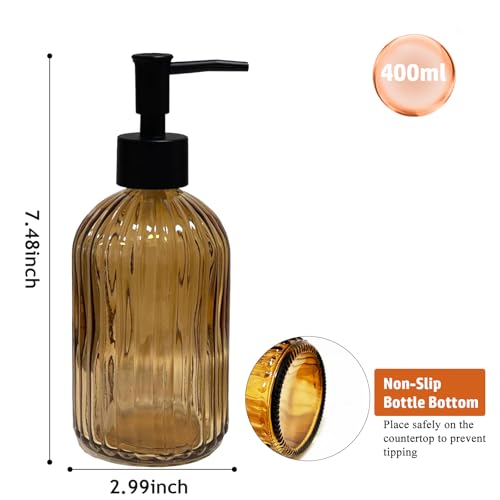 14Oz Brown Glass Soap Dispenser with Plastic Pump (Brown)