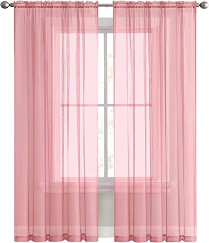 Sheer Voile Window Treatment Rod Pocket Curtain Panels for Kitchen Bedroom Living Room Drapes Sunlight Filtering Privacy Semi Home Decor Assorted Colors Sizes (Blush / 52"W x 96"L (Pack of 2))