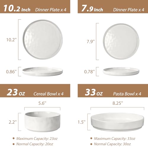 16 Pieces Dinnerware Sets with Pasta Bowls Set for 4 (16-Piece / Polar White)