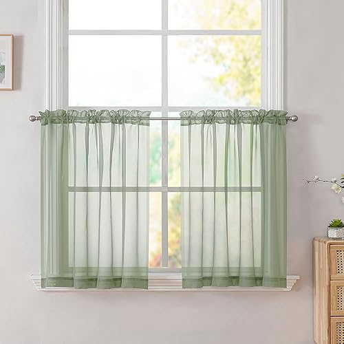Sage Tier Curtains for Kitchen 24 Inches Long 2 PaSet (Sage Green / 42"W x 24"L (Pack of 2))