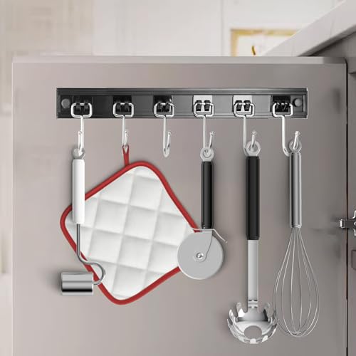 2pcs Utensil Racks with 6 Hooks 11 Inch Mug Holder Under Cabinet Kitchen Utensil Holders Multifunctional (BLACK / 11 inch & 6 hooks)