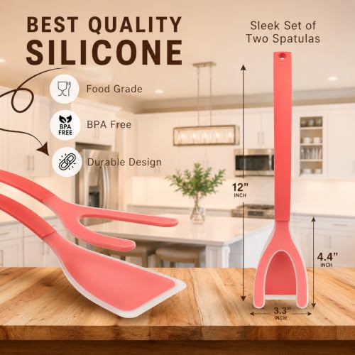 Silicone Egg Flipper Spatula Tongs (Red)