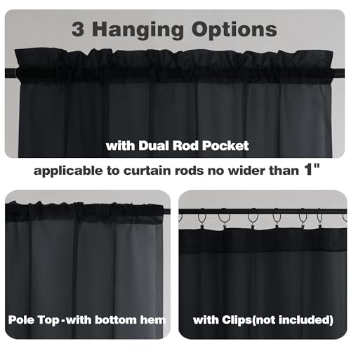 Sheer Black Valances for Windows 2 Pack (Black / 42"W x 18"L (Pack of 2))
