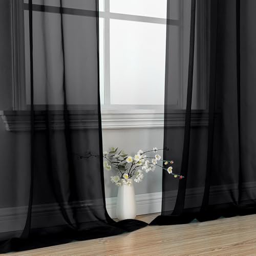 Black Sheer Curtains 84 Inches Long 2 Panel Sets (Black / 42"W x 84"L (Pack of 2))