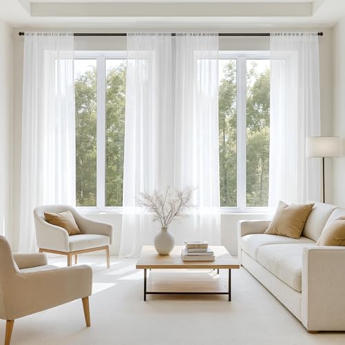 White Sheer Curtains 80 Inches Long 4 Panels 42 x 80 Inches (42"W x 80"L (Pack of 4) / White)