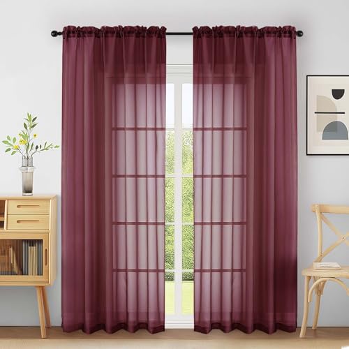 Extra Wide Sheer Curtains 84 Inches Long 2 Panels (59"W x 84"L (Pack of 2) / Burgundy)