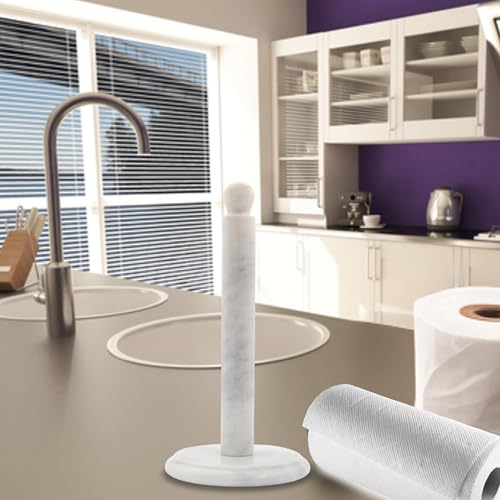 Handmade Marble Paper Towel Holder for Kitchen Countertop (Cloudy White)