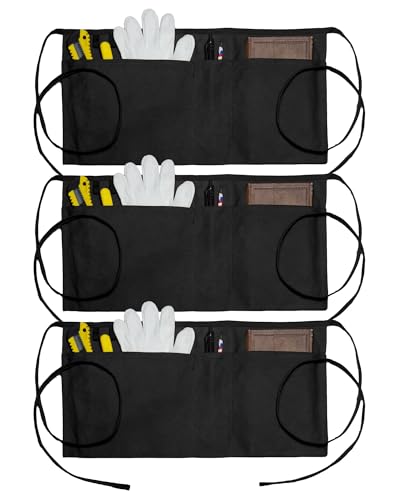 3 Pack Canvas Work Waist Tool Apron with Three Pockets (3 Pack Black Canvas Apron)