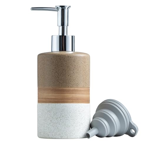 Ceramic Soap Dispenser Set for Hand Soap (Brown and White / 1xSoap Dispenser)