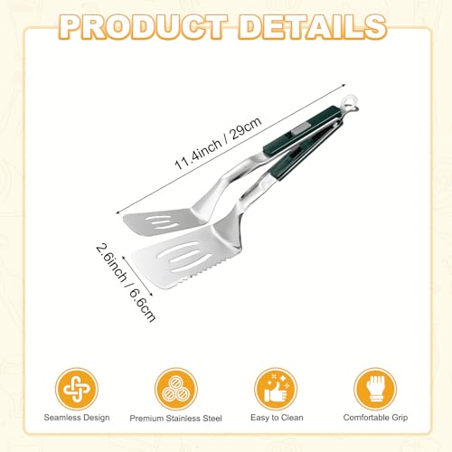 Spatula Tongs (Green Handle, Silver Tone)