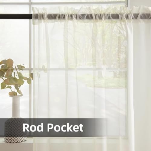 Solid Sheer Rod Pocket Curtain Voile Draperies 4 Panels Ivory Beige Black Grey Coffee 52 Inch Width 96 Inch Long 1 Pair for Kitchen Bedroom Children Living Room Yard (Ivory / 52"W x 96"L (Pack of 4))
