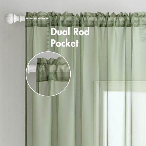 2 Panels Sage Green Sheer Curtains 108 inches Long (Sage Green / 54"W x 108"L (Pack of 2))