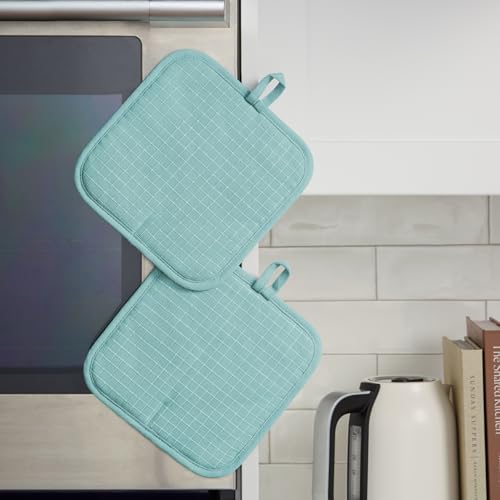 Gourmet Series Gridlines Pot Holders 2 (Mineral Water Aqua)